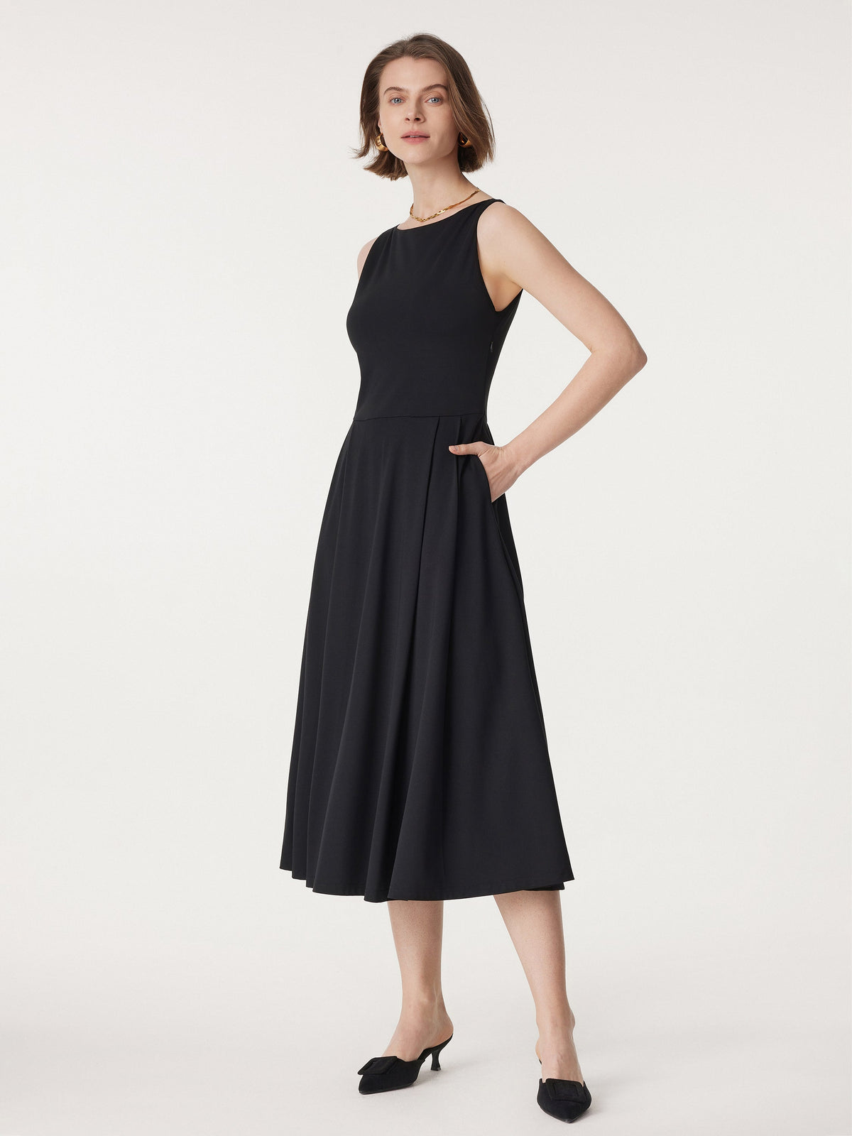 OGLmove Women's Boatneck Bamboo Ponte Bra Midi Dress with Pockets