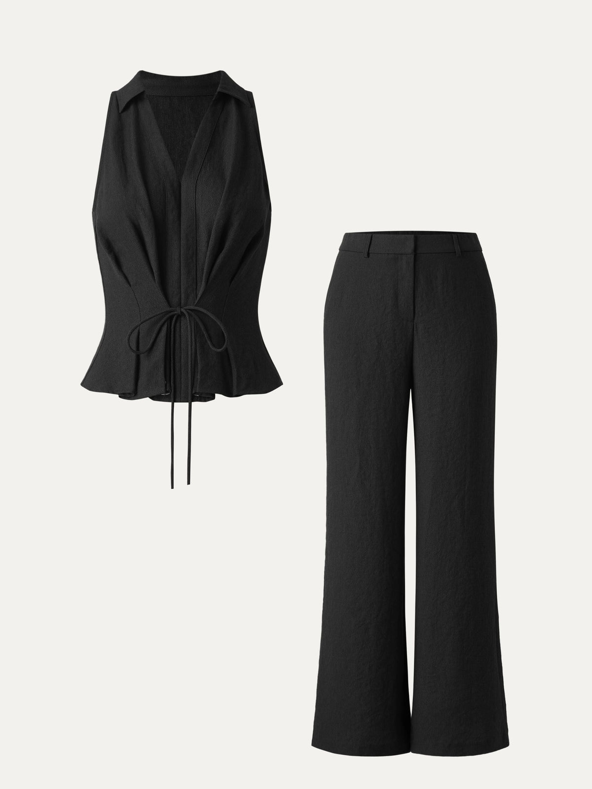 OGLmove Collared V-Neck Sleeveless Top and Mid Rise Flared Pant Set