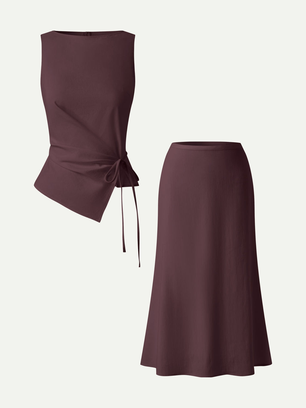 OGLmove Women's Stretch Cotton Boatneck Waist-Defined Top & Maxi Flared Pull-On Skirt Set