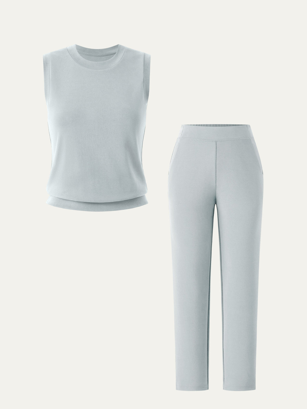 OGLmove Sandwashed Crewneck Tee & Mid Rise Tapered Pants Set with Pockets