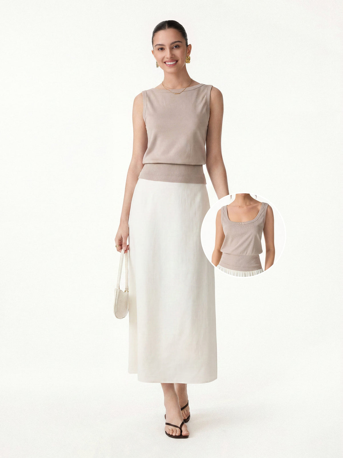 OGLmove Women's Reversible Boatneck Top & Maxi Flared Pull-On Skirt Set
