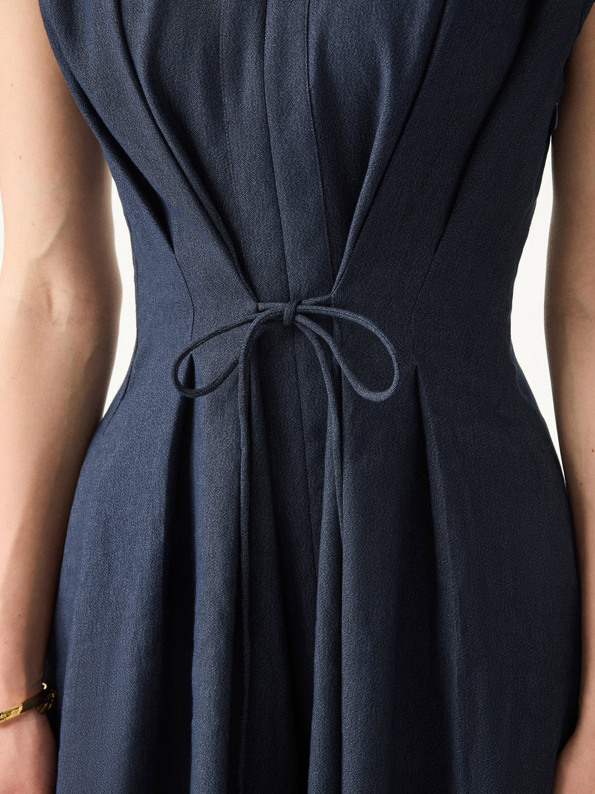 OGLmove Women's Viscose-Linen V-Neck Drawstring Midi Dress