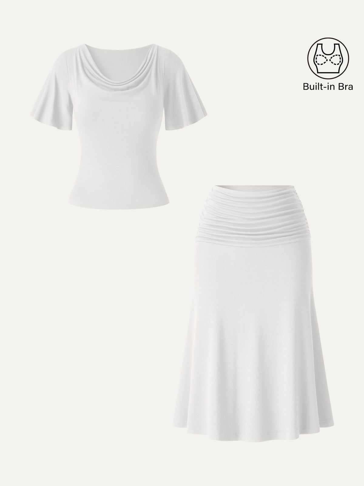 OGLmove Flutter Sleeve Bra Top and Midi Mermaid Skirt Set