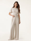 OGLmove Women's Boatneck Batwing Sleeve Top & Wide Leg Palazzo Pant Set with Pockets