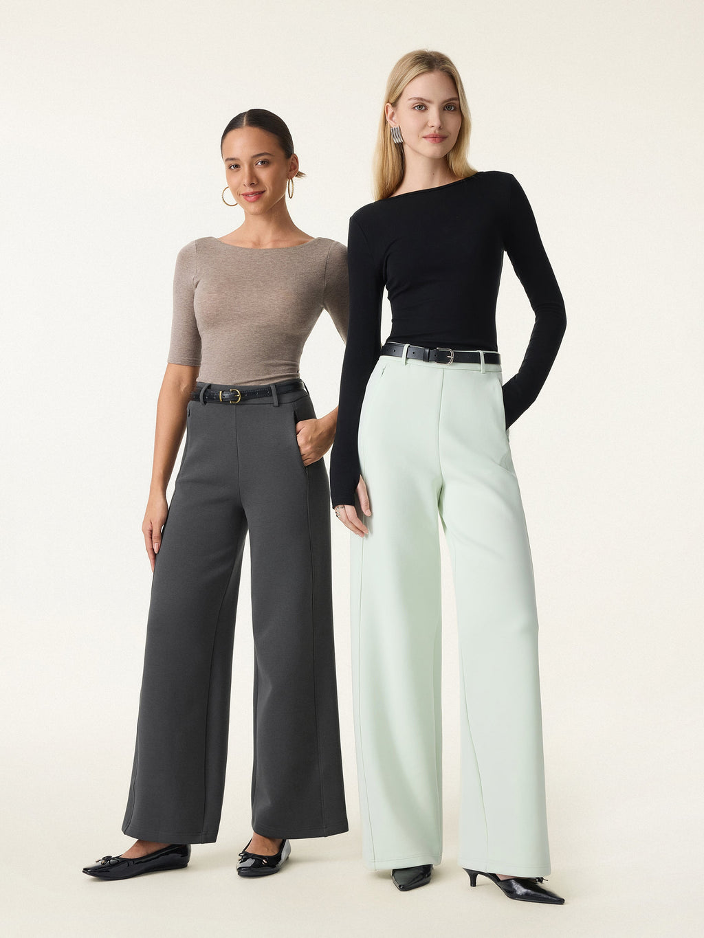 OGLmove Women's Stretch Cotton Blend Slimming High Rise Wide Leg Pant