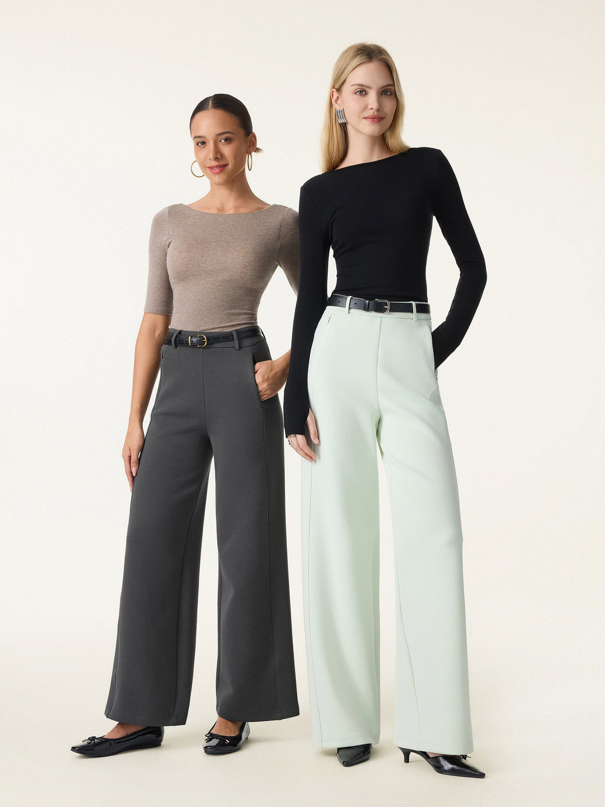 OGLmove Women's Stretch Cotton Blend Slimming High Rise Wide Leg Pant