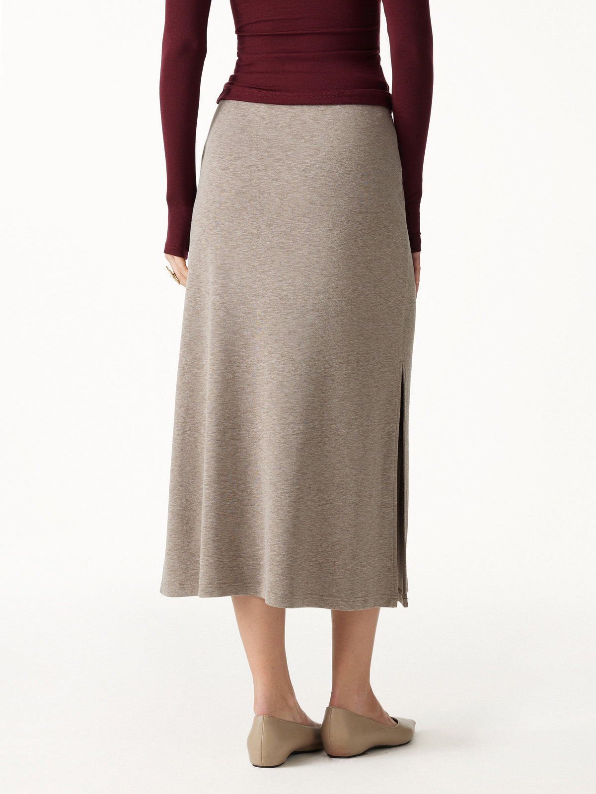 OGLmove Women's Short Sleeve Tie-Side Top & Side-Slit A-Line Midi Skirt Set