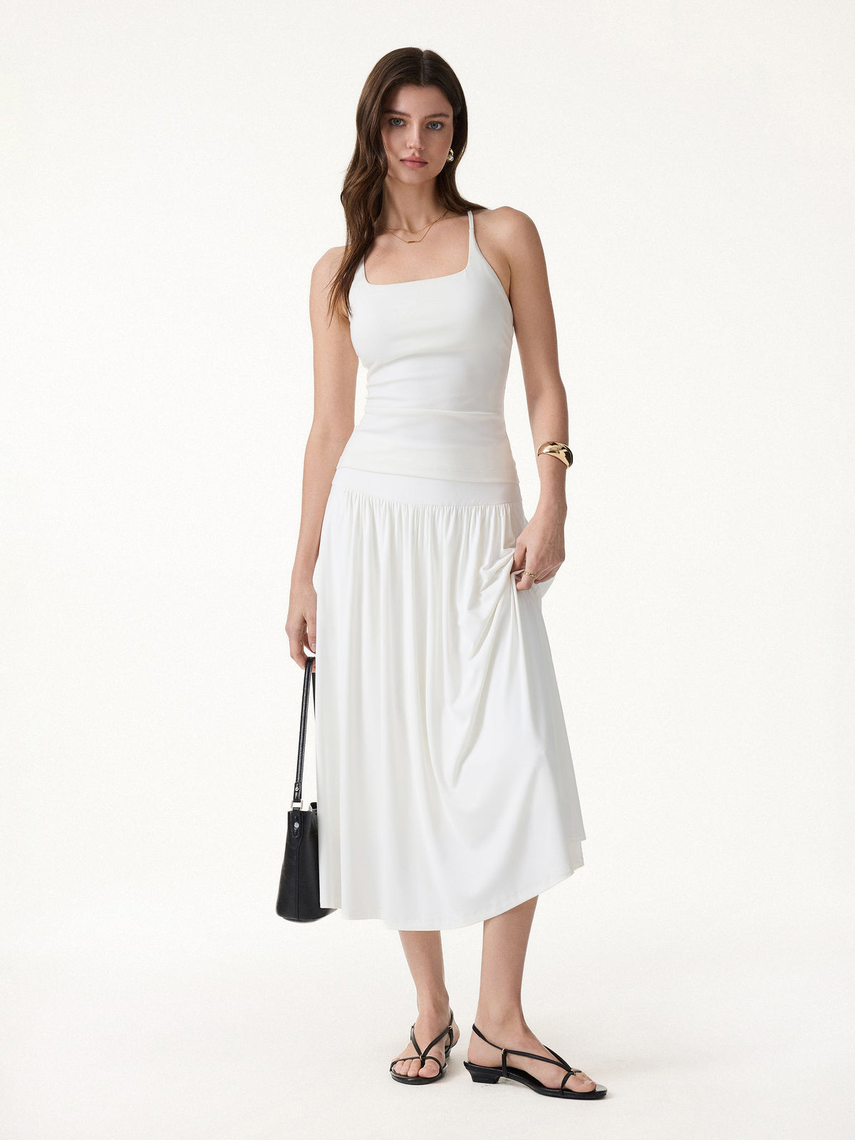 OGLmove Women's Mid Rise Gathered Midi Skirt with Pockets