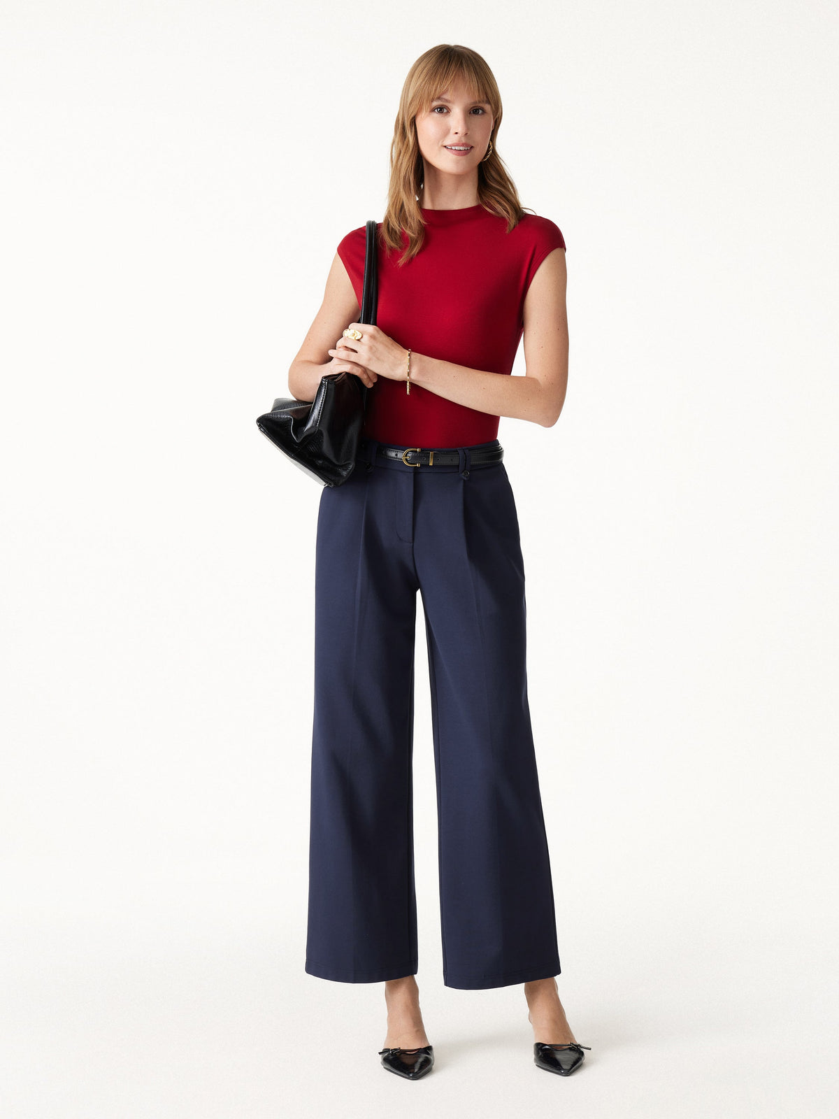 OGLmove Women's Ponte Low-Rise Straight Leg Ankle Pants with Pockets