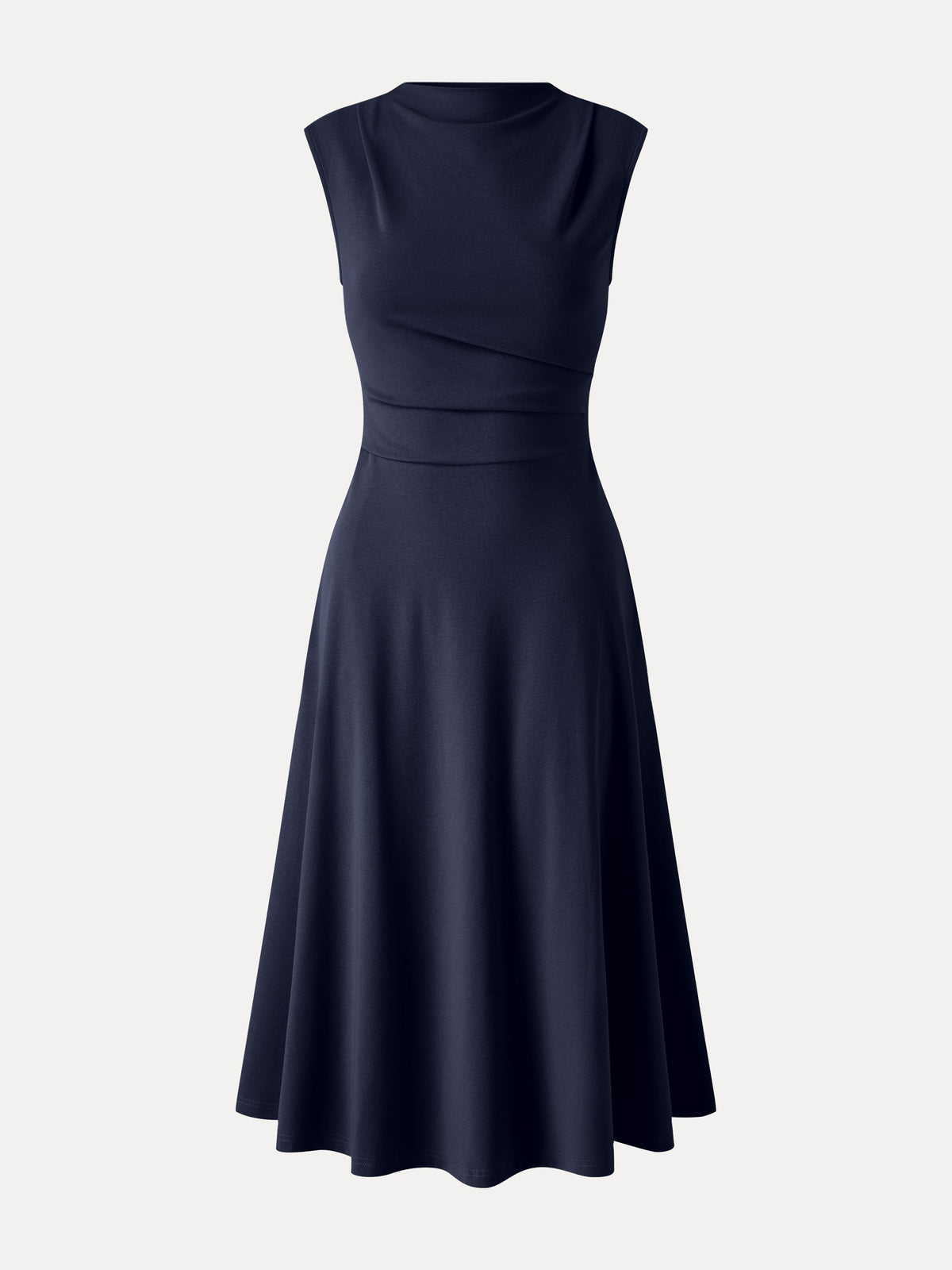 OGLmove Women's Viscose-Cotton Mock Neck Sleeveless Tucked Midi Dress