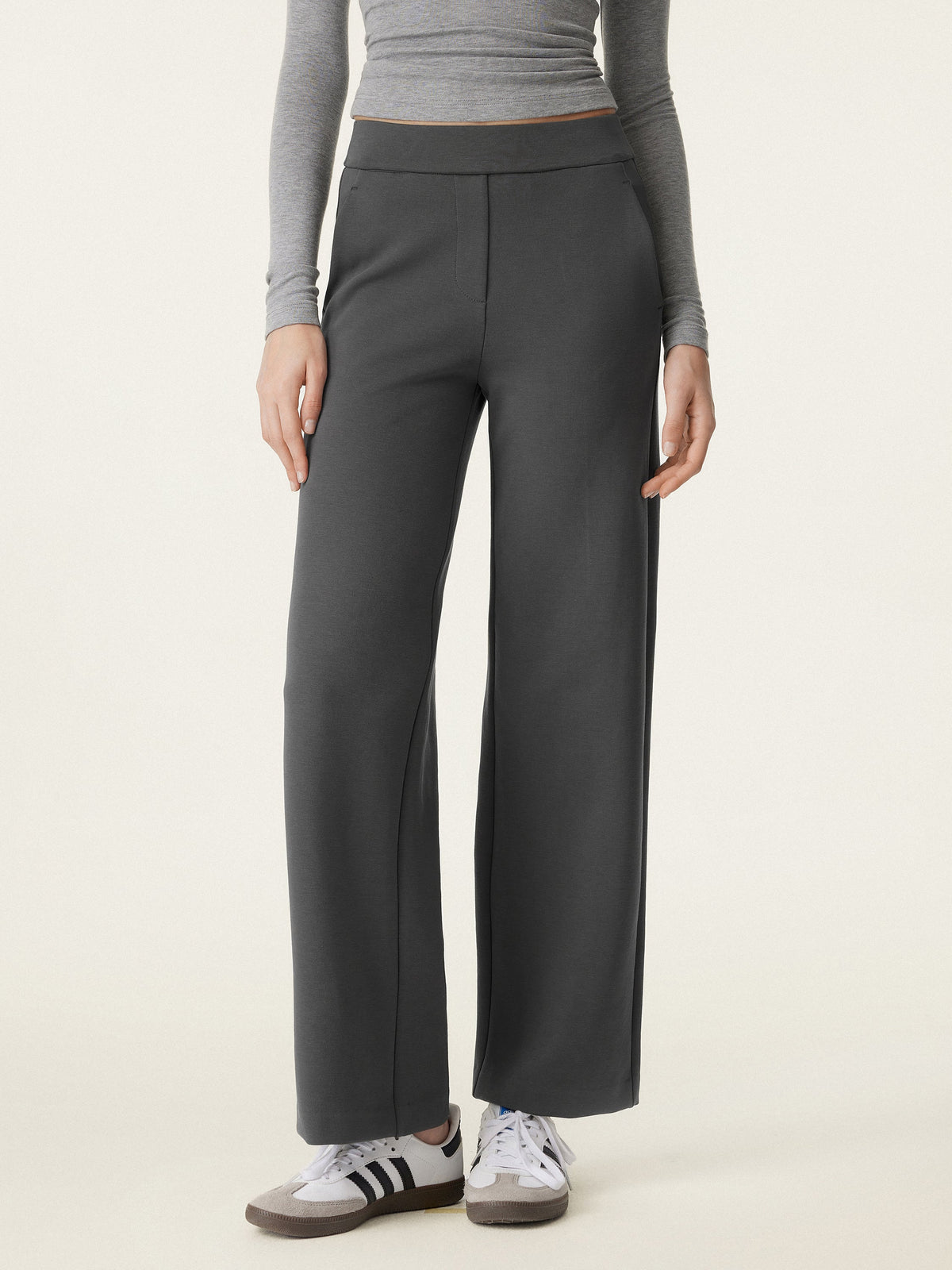 OGLmove Women's Textured Mid Rise Pull-on Straight Pant with Pockets