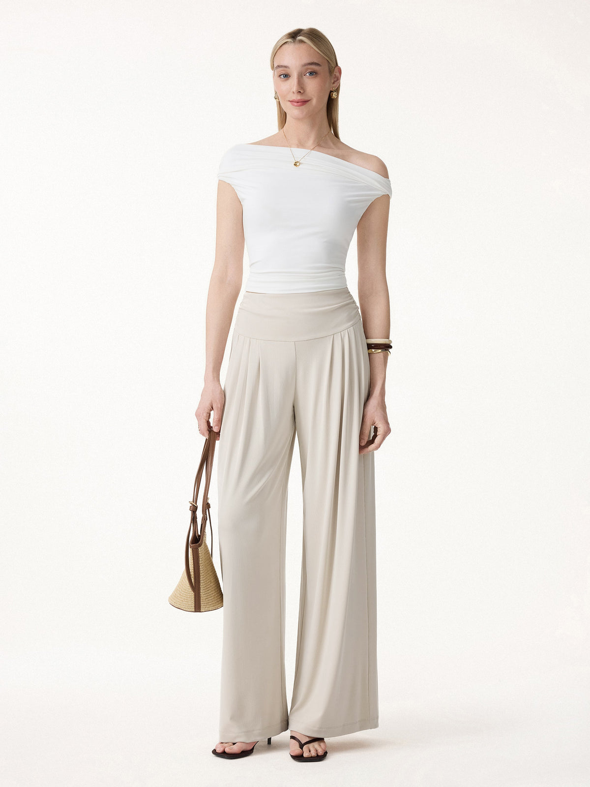 OGLmove Sandwashed Super Flowy Tucked Palazzo Pant with Pockets
