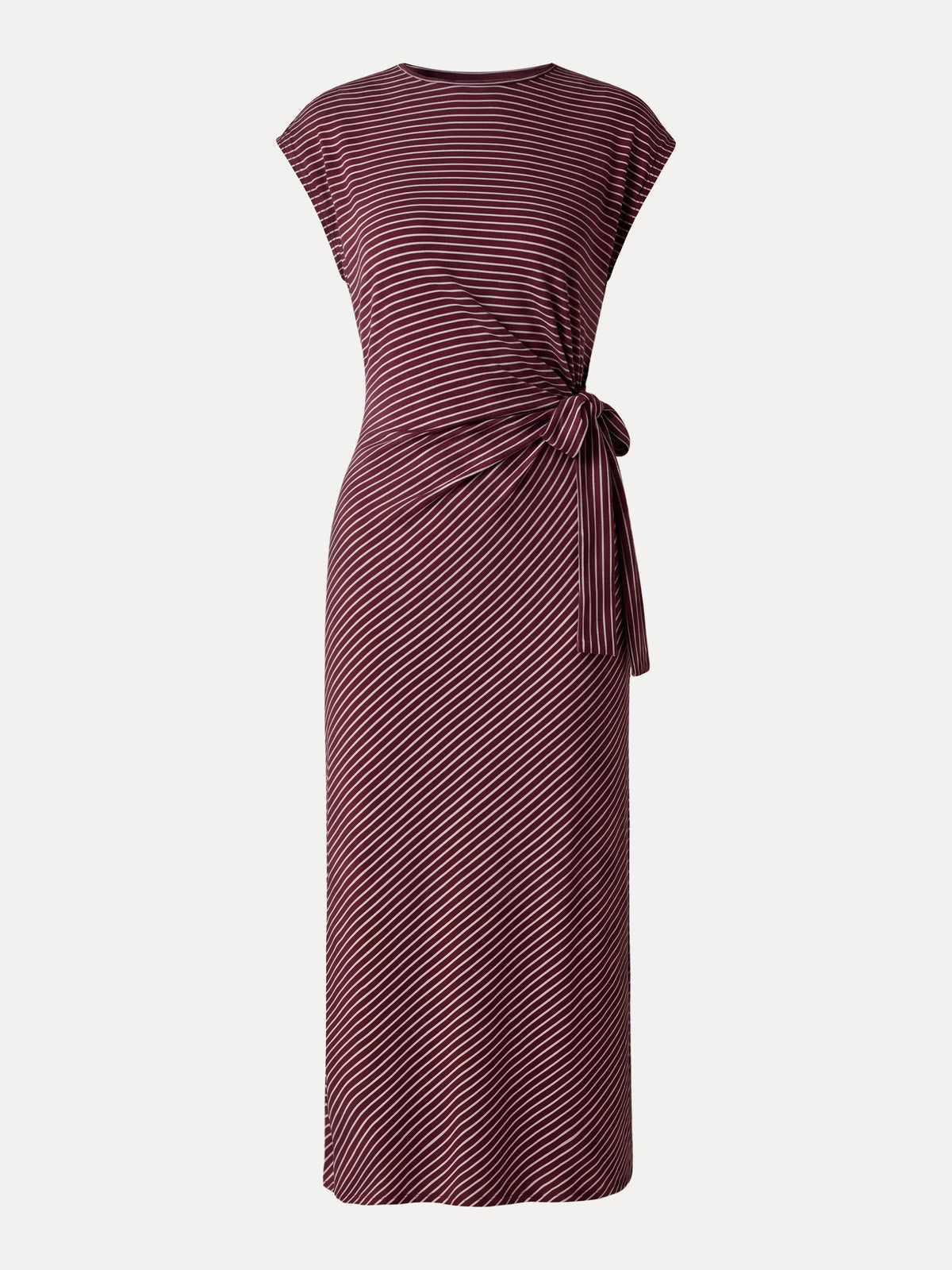 OGLmove Women's Striped Relaxed Midi Dress with Self-Tie