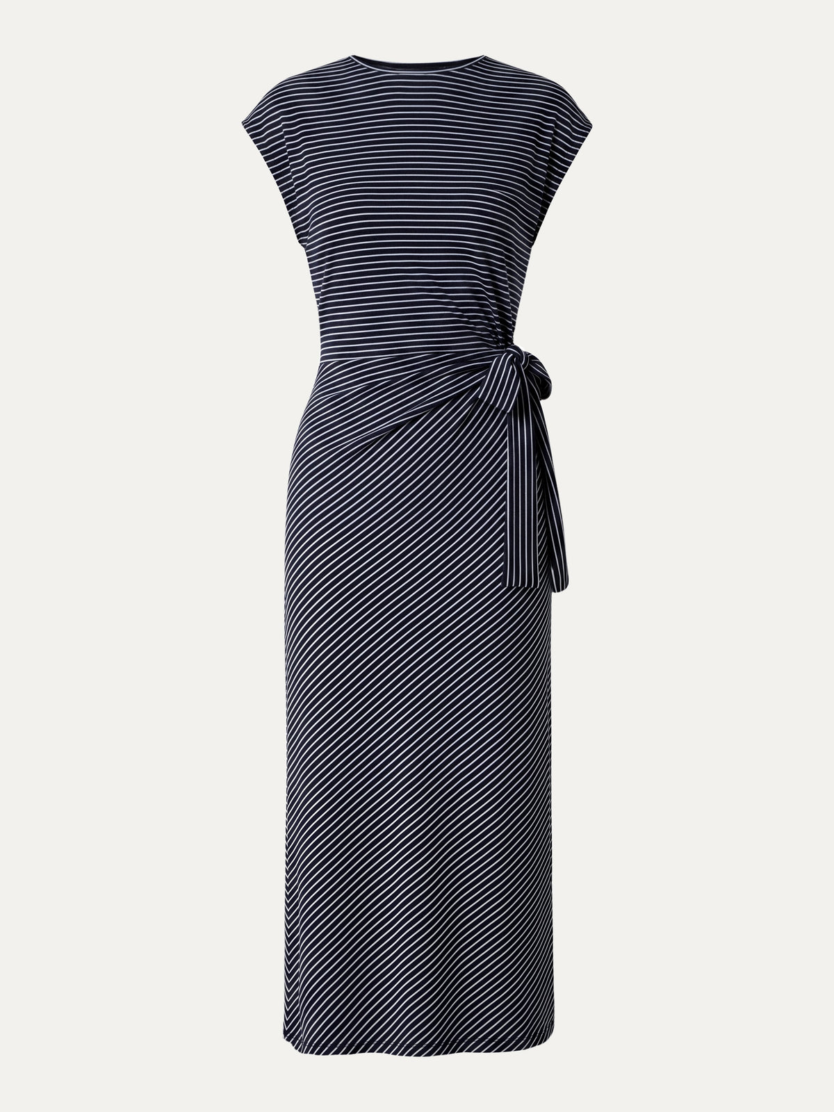 OGLmove Women's Striped Relaxed Midi Dress with Self-Tie
