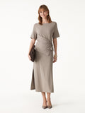 OGLmove Women's Short Sleeve Tie-Side Top & Side-Slit A-Line Midi Skirt Set