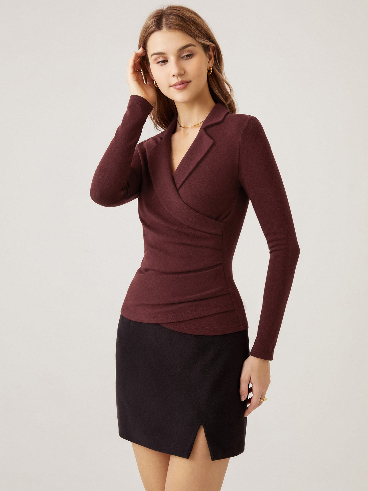 OGLmove Women's Collared Surplice Long Sleeve Top