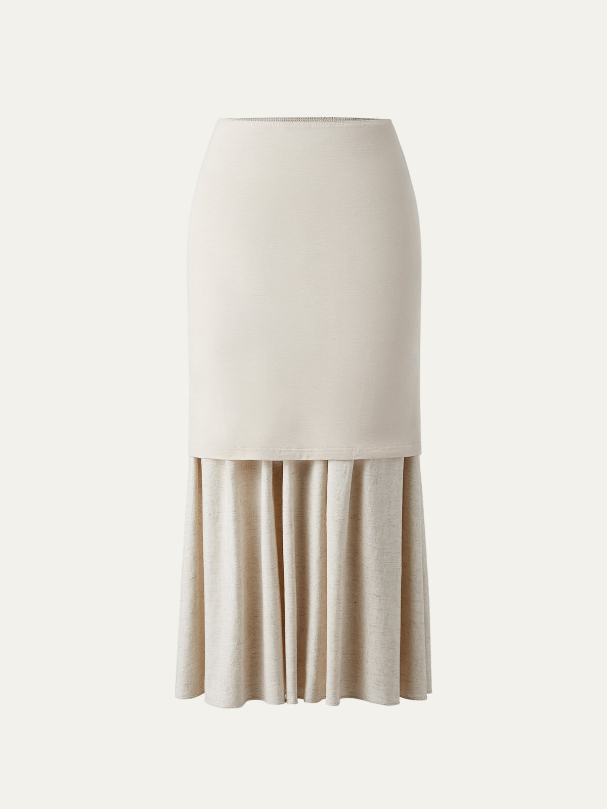 OGLmove Women's European Linen Smocked Waist Midi Skirt with Pockets