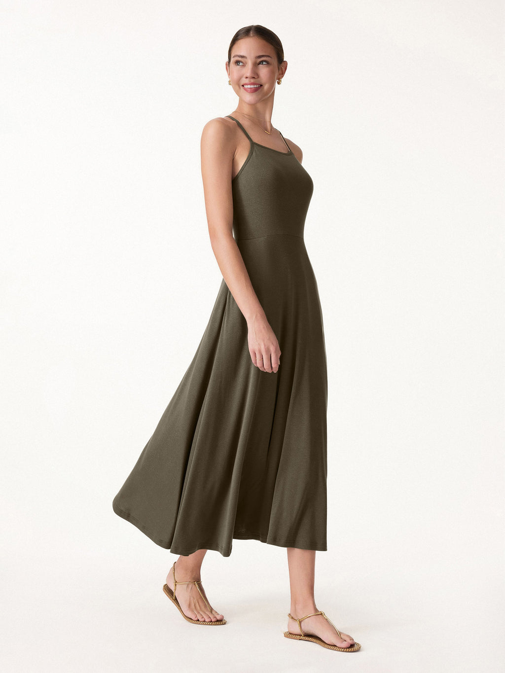 OGLmove Women's Soft Spaghetti Midi Bra Dress