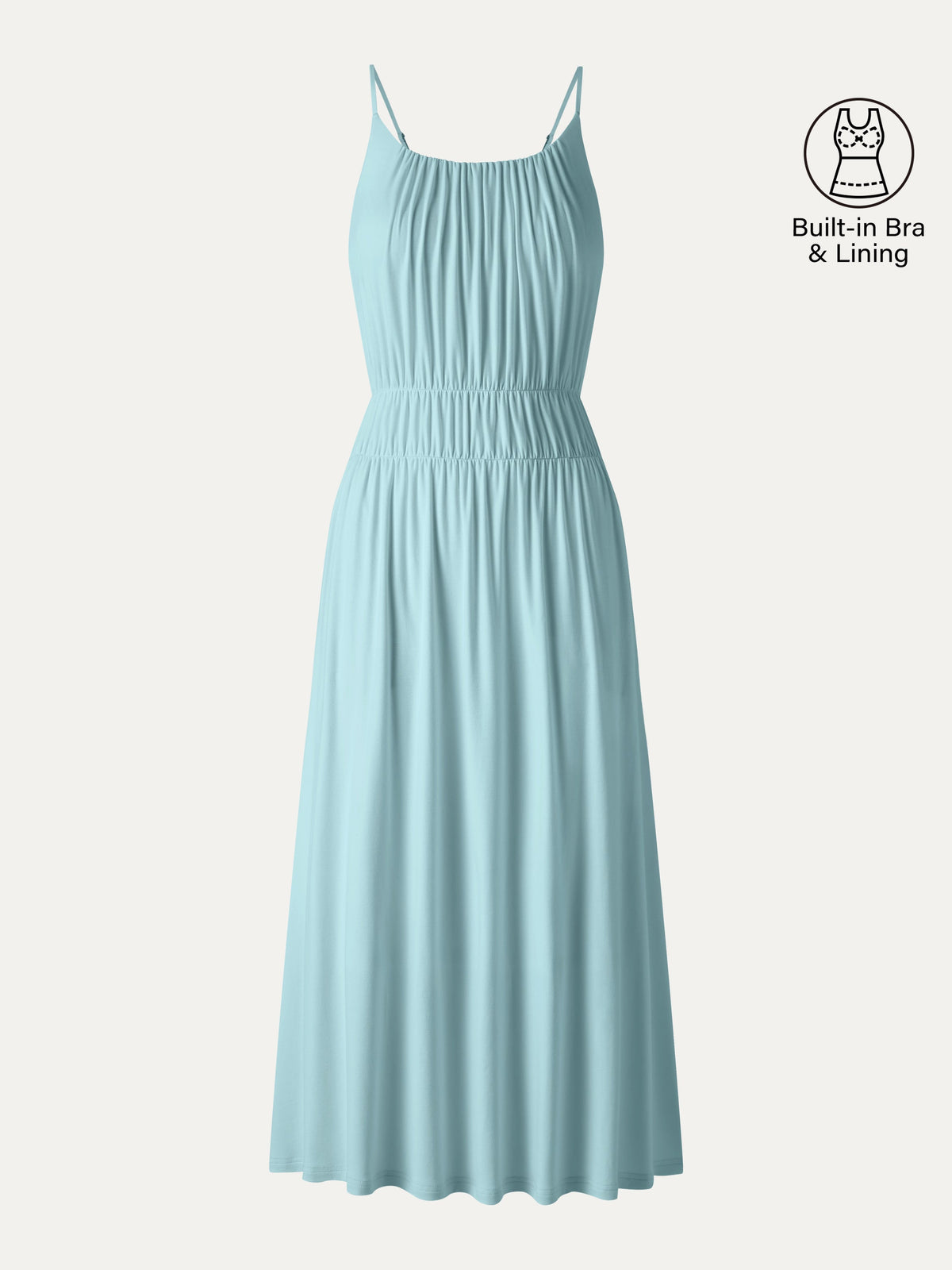 OGLmove Women's Vacay Gathered U-Neck Spaghetti Midi Bra Dress