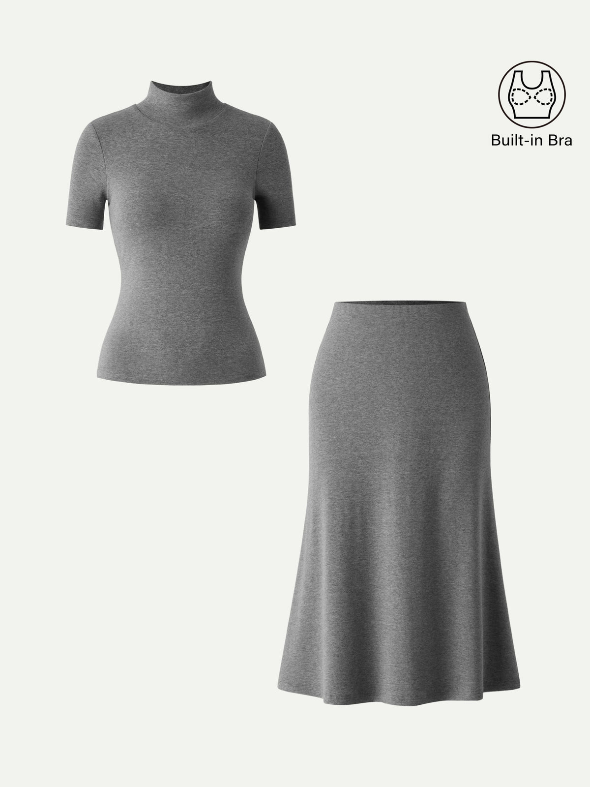 OGLmove Women's Mockneck Short Sleeve Bra Top & Pull-On Midi Skirt Set