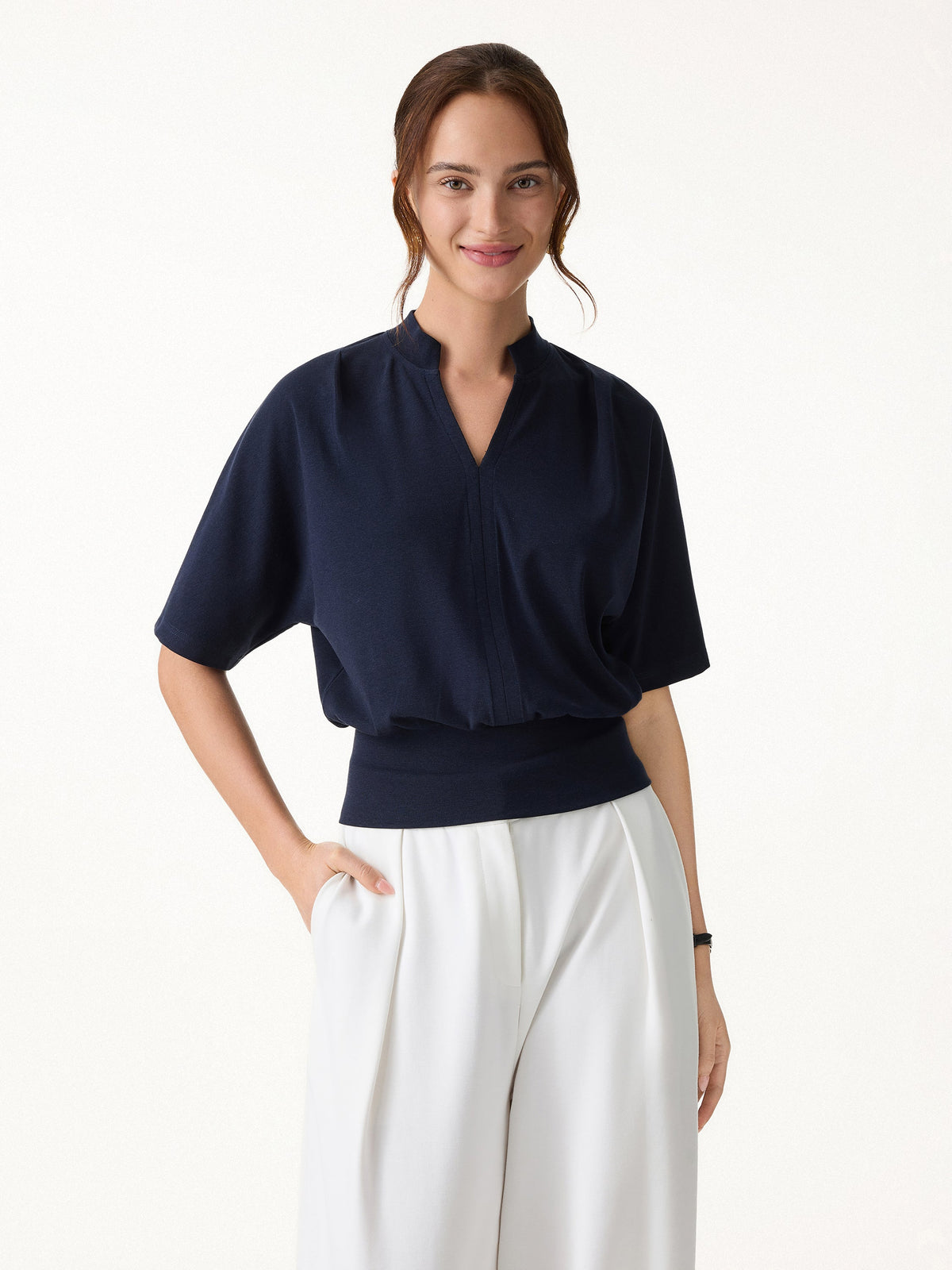 OGLmove Women's Stand Collar V-Neck Short Sleeve Top