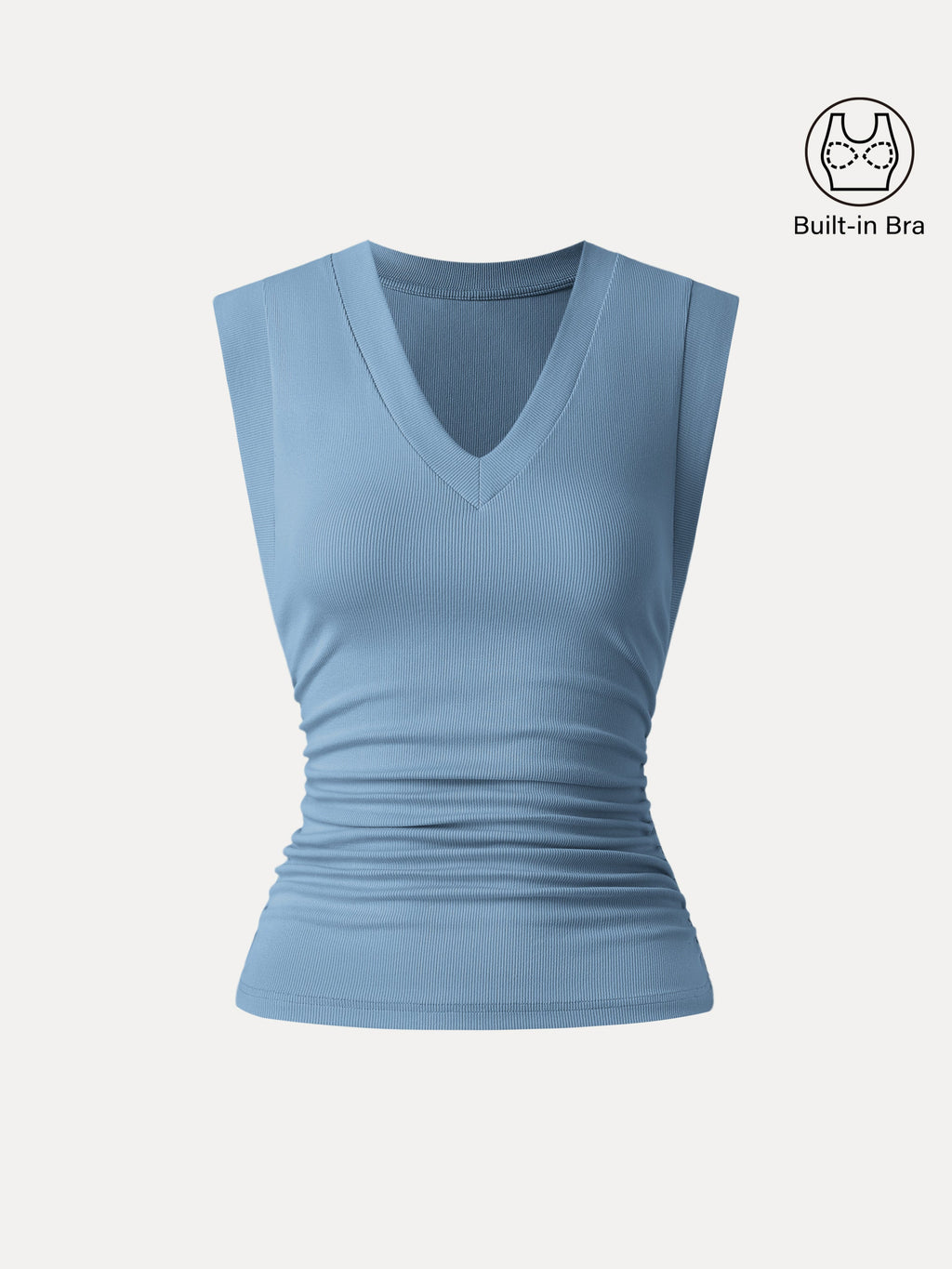 OGLmove Women's Stretch Cotton V-Neck Side Ruched Muscle Bra Top