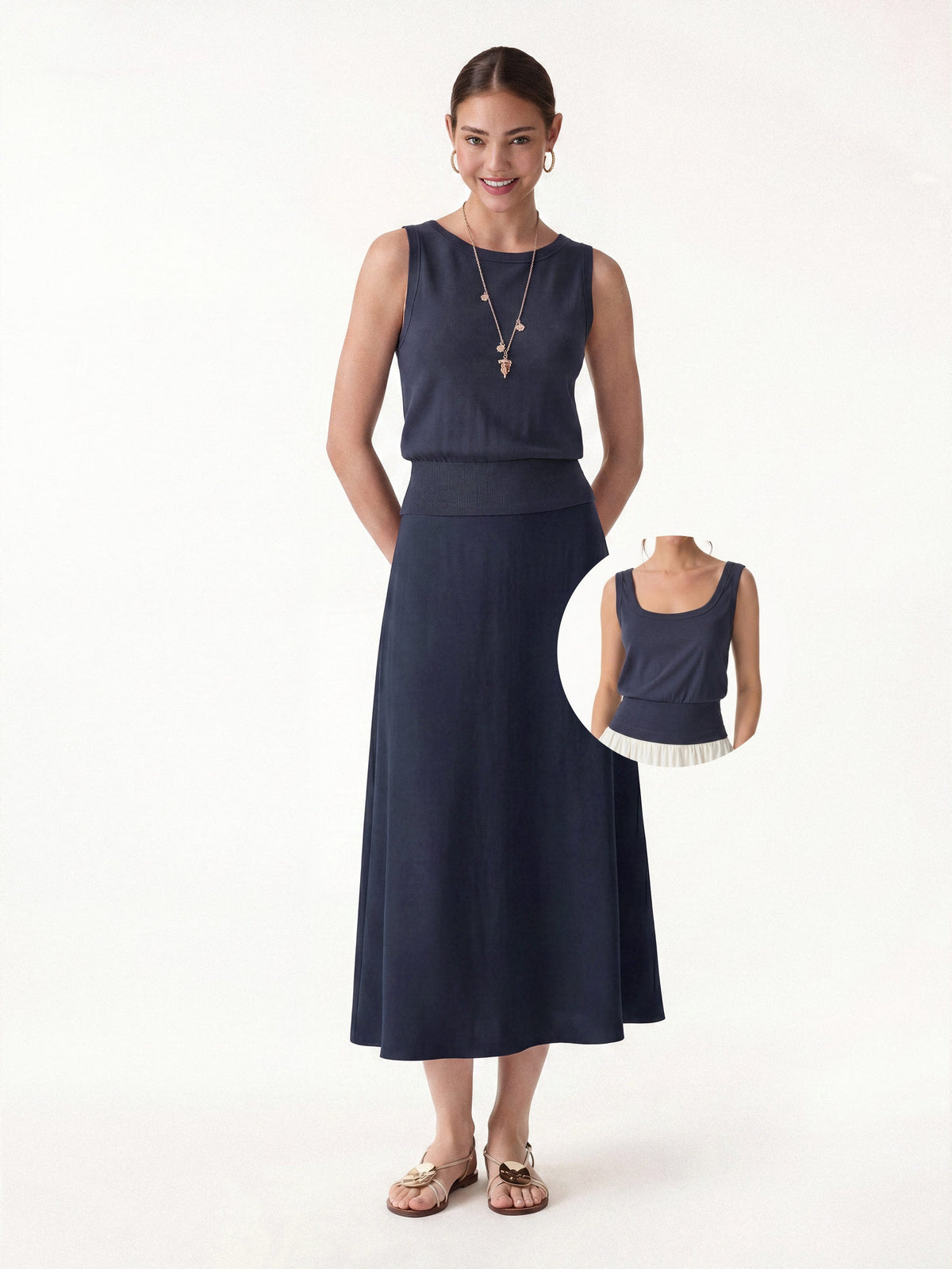 OGLmove Women's Reversible Boatneck Top & Maxi Flared Pull-On Skirt Set