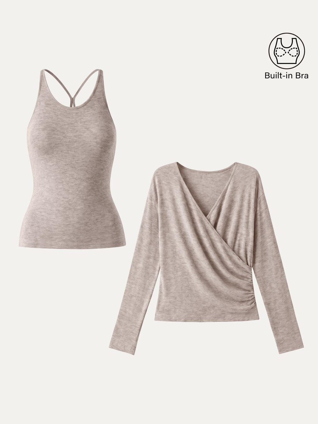 OGLmove Women's Eco-MiYaMoon Cashmere Blend Long Sleeve Surplice Ruched Cami Top