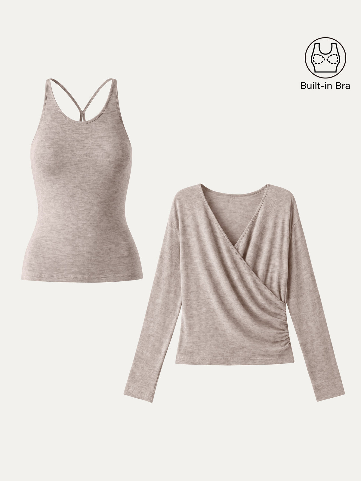 OGLmove Women's Eco-MiYaMoon Cashmere Blend Long Sleeve Surplice Ruched Cami Top