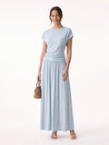 OGLmove Women's Round Neck Top & A-Line Maxi Skirt Set