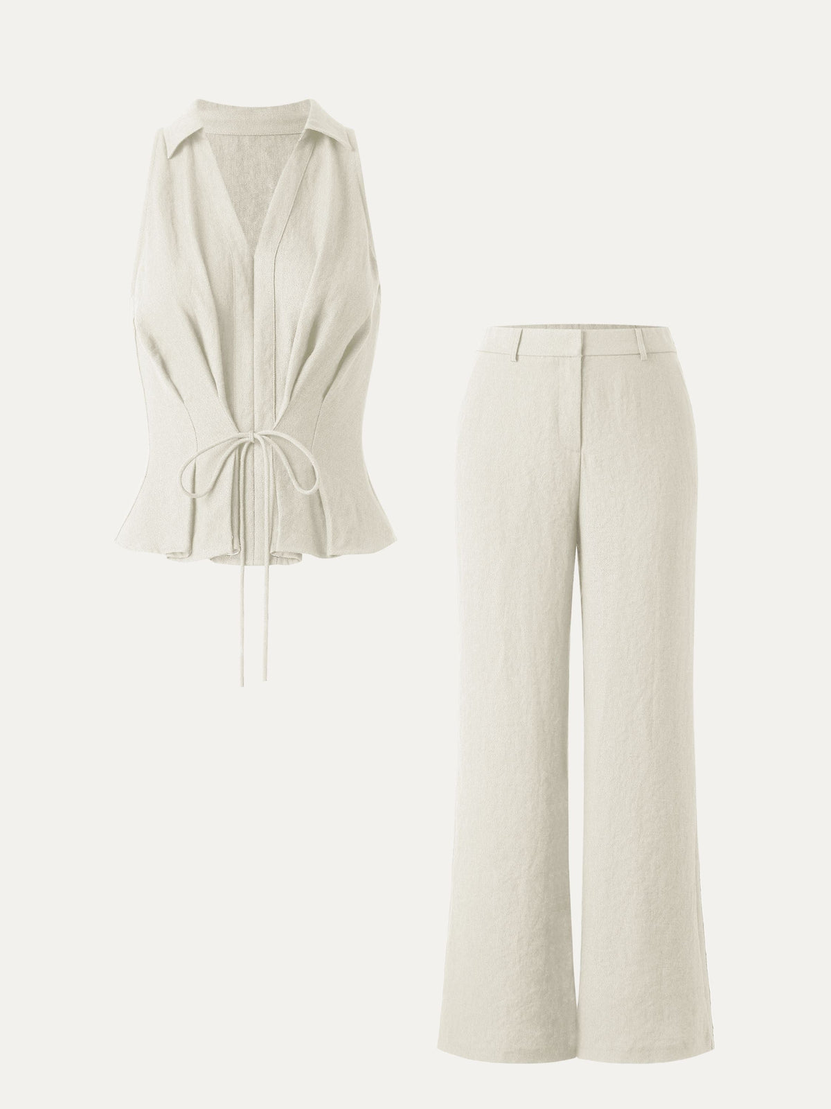 OGLmove Collared V-Neck Sleeveless Top and Mid Rise Flared Pant Set