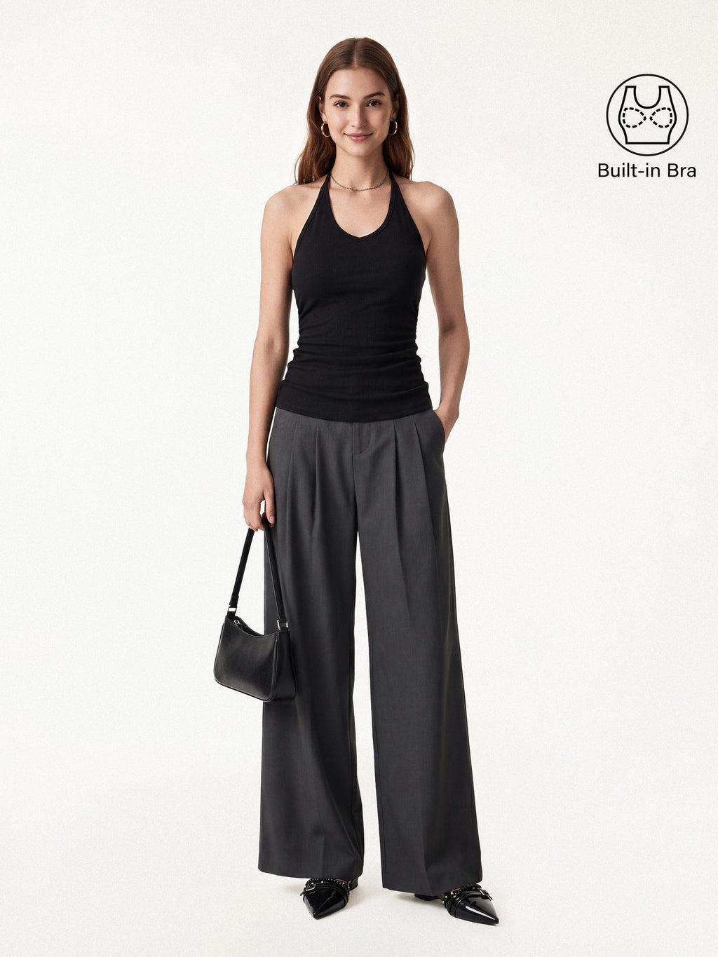 OGLmove Women's Modal Halter Neck Open Back Ruched Bra Top