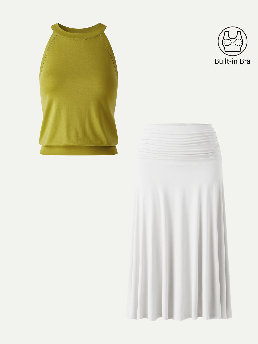 OGLmove Women's Halter Neck Bra Top & A-Line Midi Skirt Set
