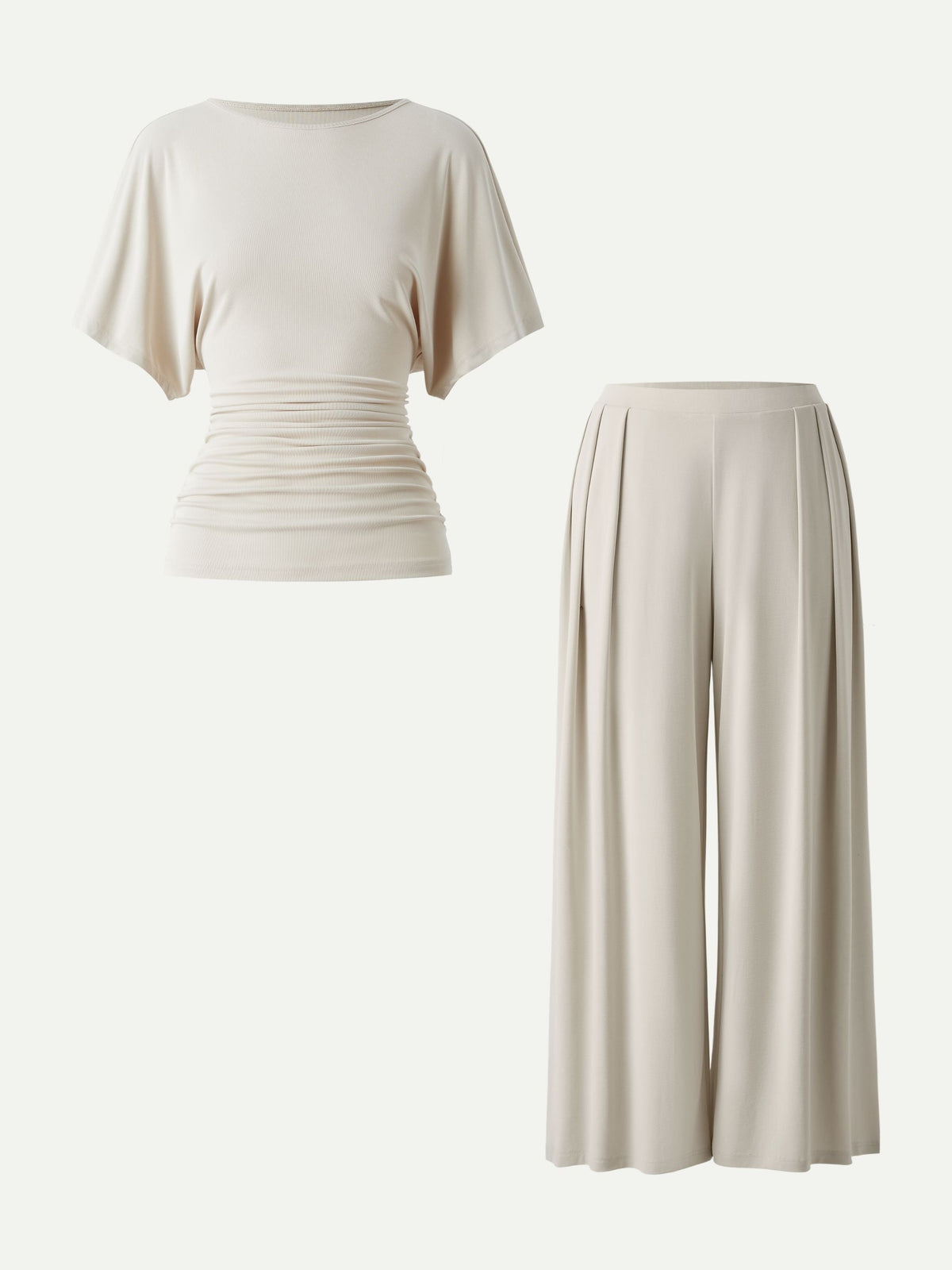 OGLmove Women's Boatneck Batwing Sleeve Top & Wide Leg Palazzo Pant Set with Pockets