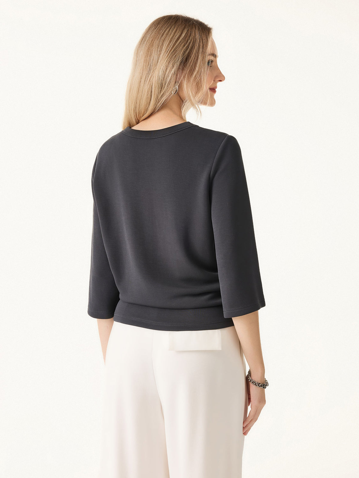 OGLmove Women's Sandwashed Spacer Crewneck 3/4 Sleeve Top