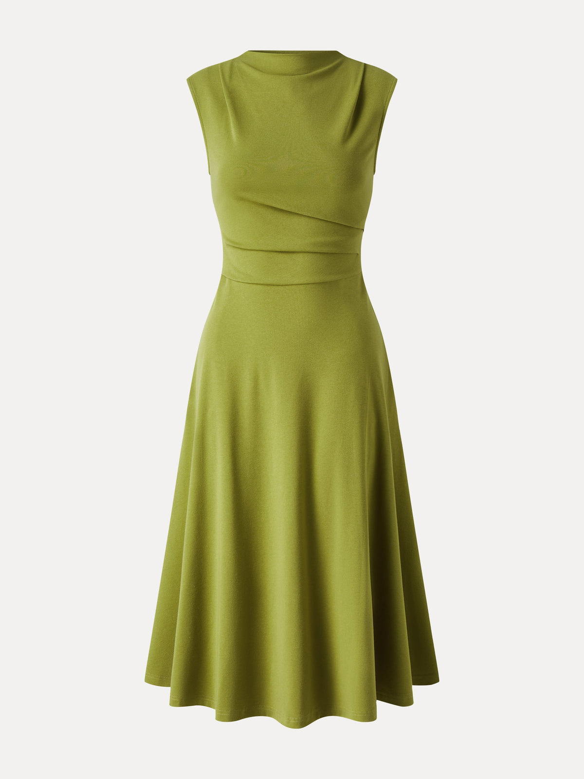 OGLmove Women's Viscose-Cotton Mock Neck Sleeveless Tucked Midi Dress