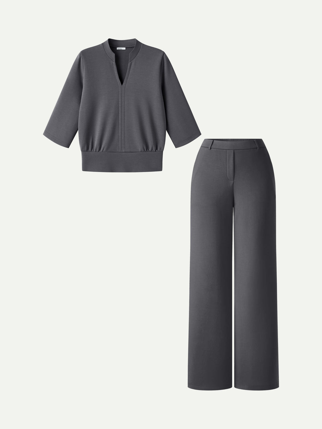 OGLmove Women's V-Neck Elbow Sleeve Top & High-Rise Wide Leg Pants Set with Pockets