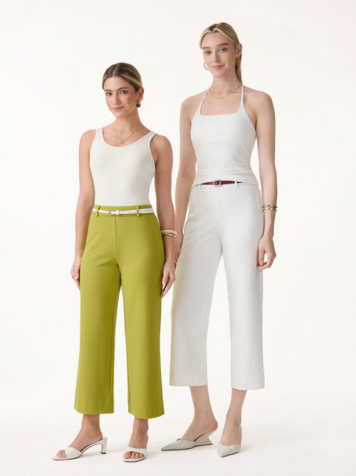 OGLmove Mid Rise Cropped Wide Leg Pants with Pockets