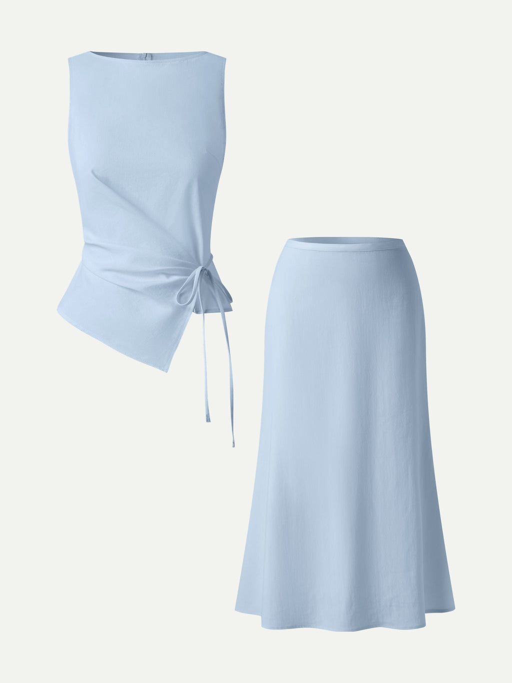 OGLmove Women's Stretch Cotton Boatneck Waist-Defined Top & Maxi Flared Pull-On Skirt Set