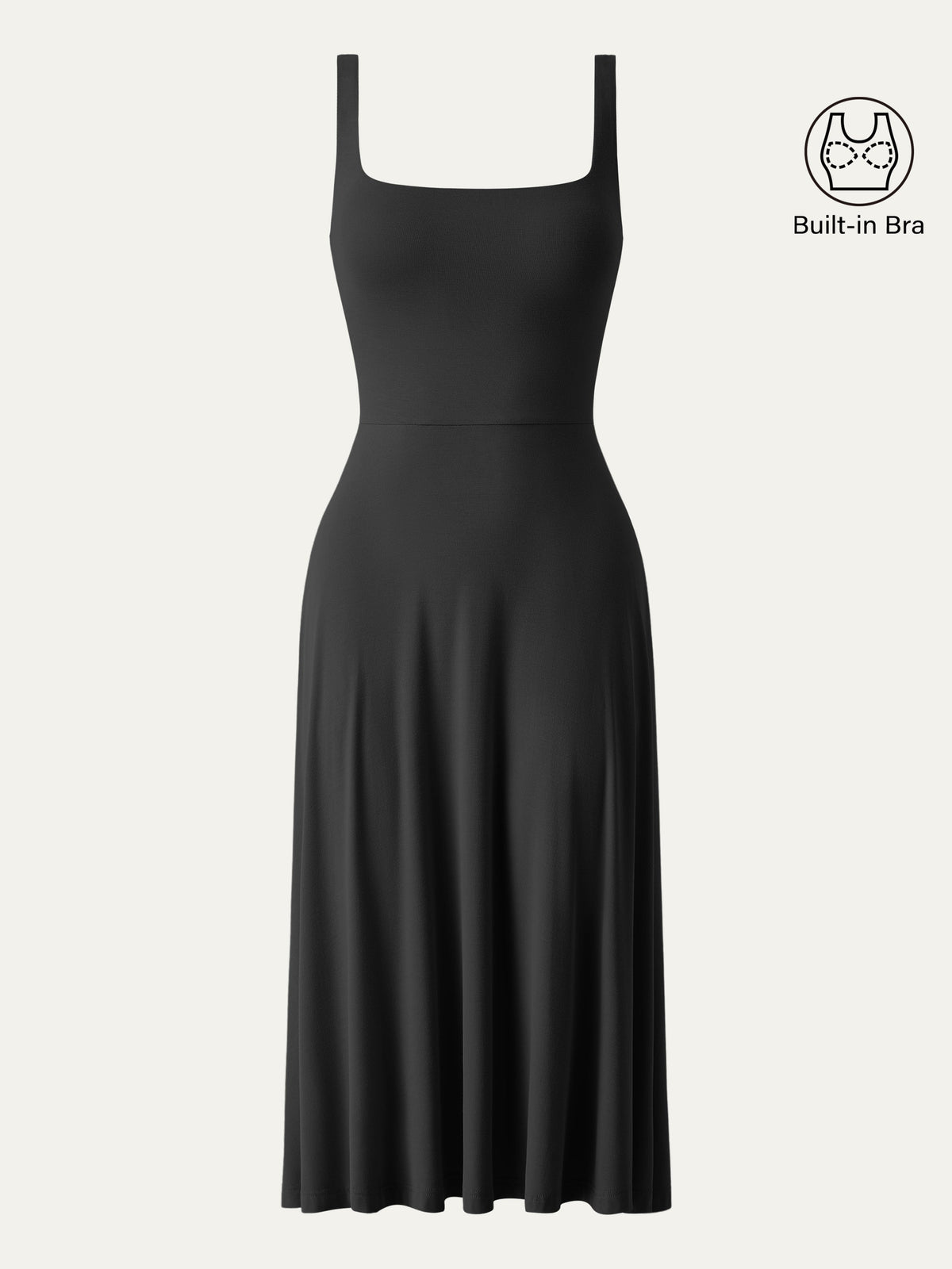 OGLmove Women's Square Neck Flowy New Airy Bra Midi Dress