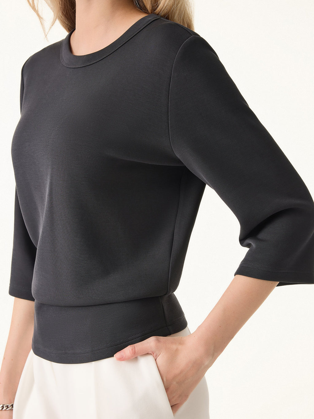 OGLmove Women's Sandwashed Spacer Crewneck 3/4 Sleeve Top