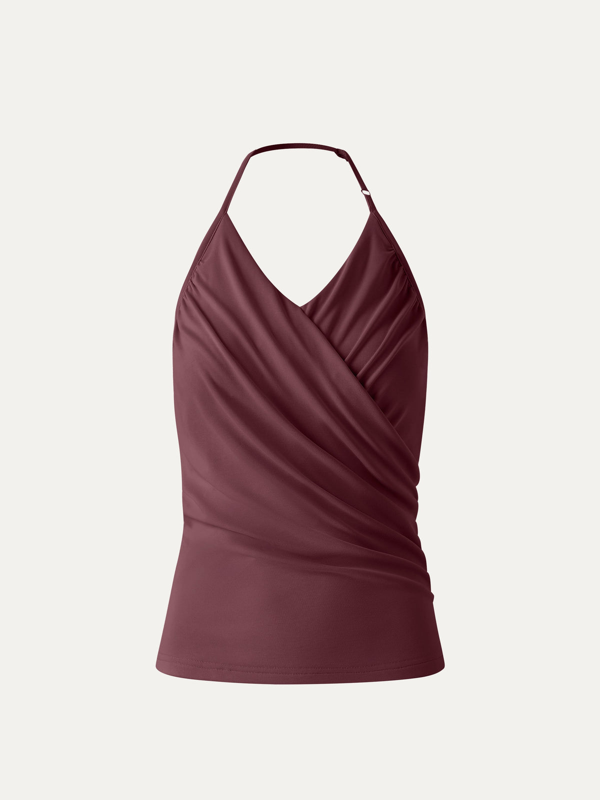 OGLmove Women's Modal Halter Neck Surplice Ruched Bandless Bra Top