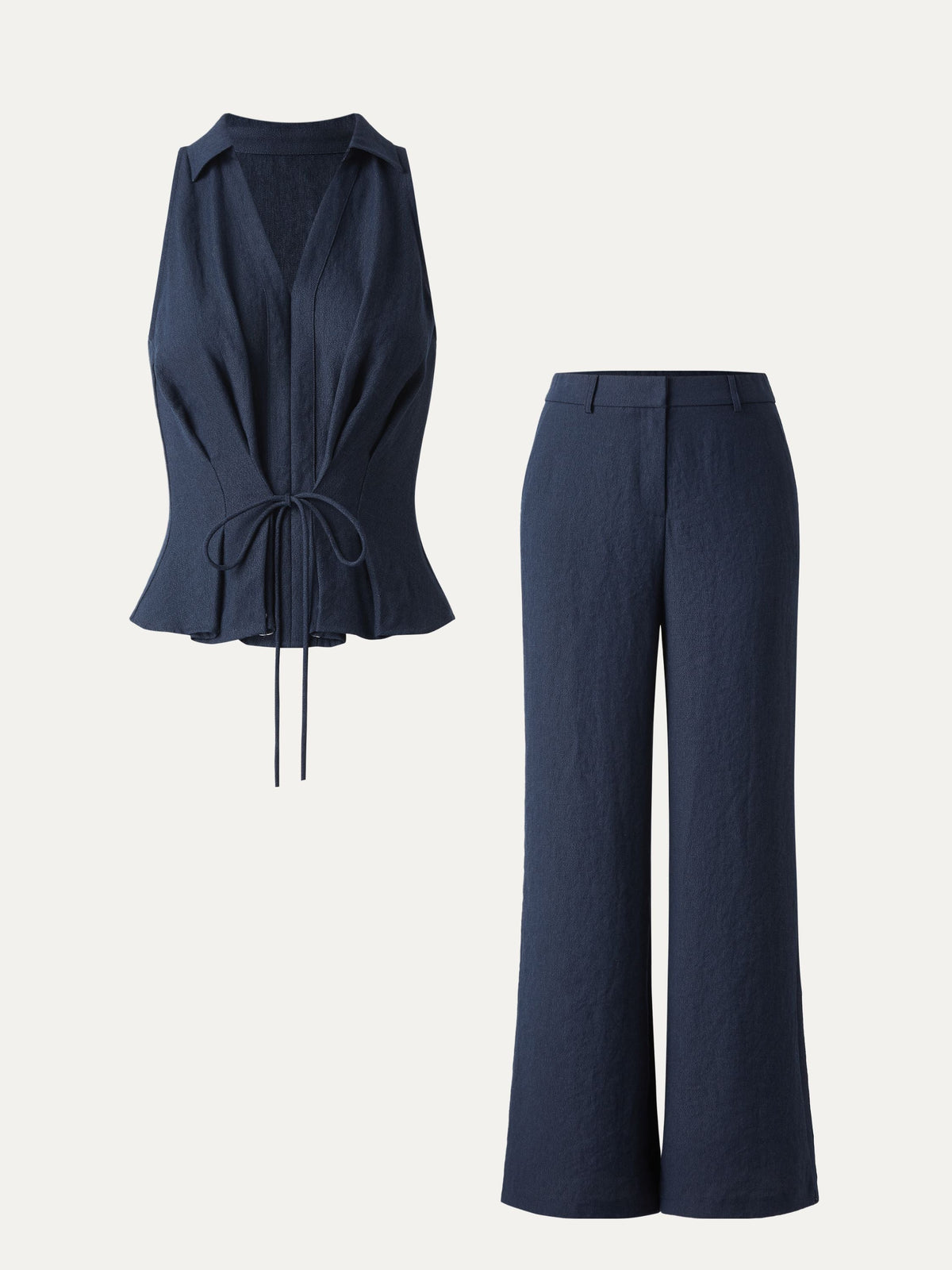 OGLmove Collared V-Neck Sleeveless Top and Mid Rise Flared Pant Set