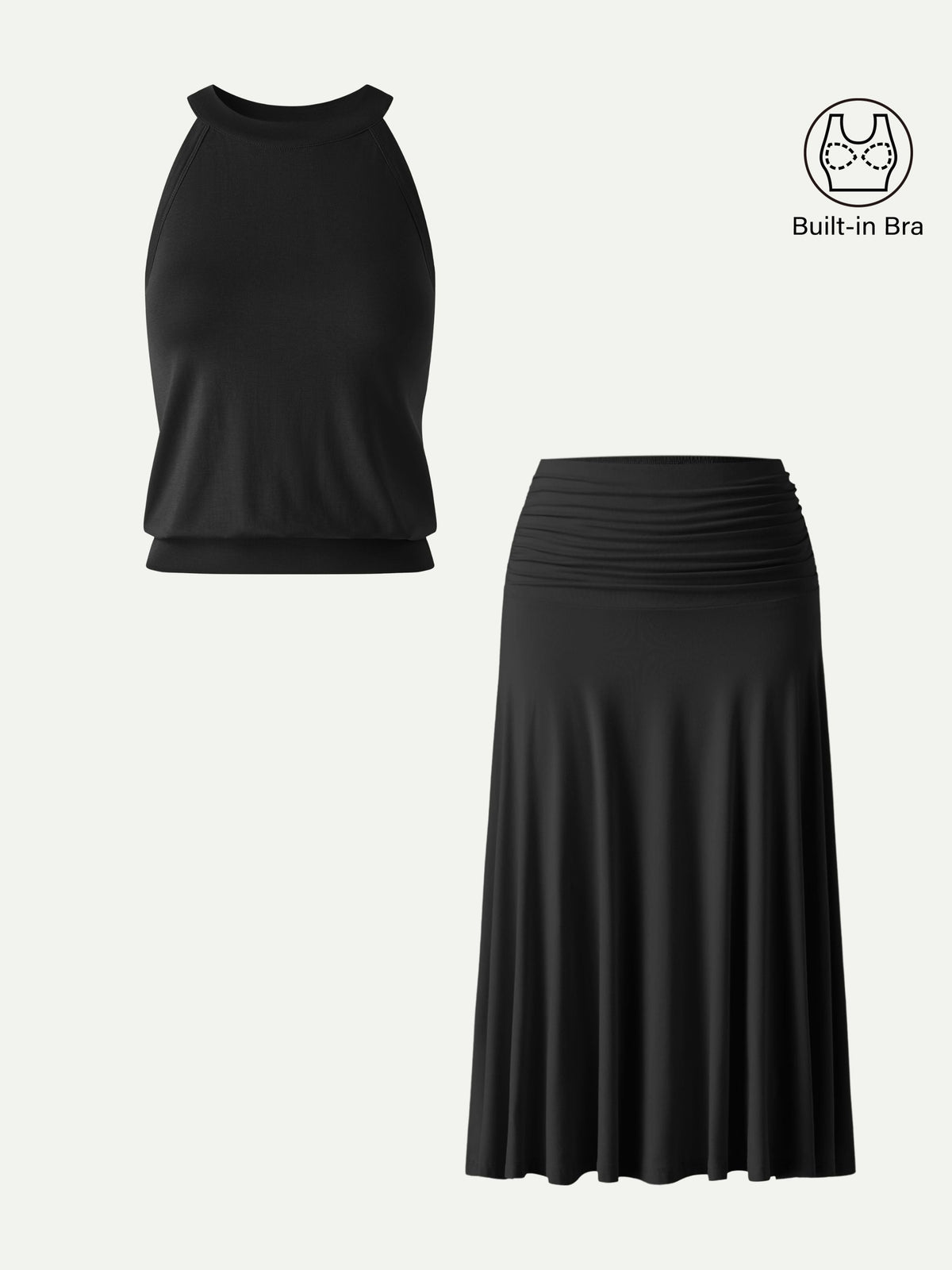 OGLmove Women's Halter Neck Bra Top & A-Line Midi Skirt Set