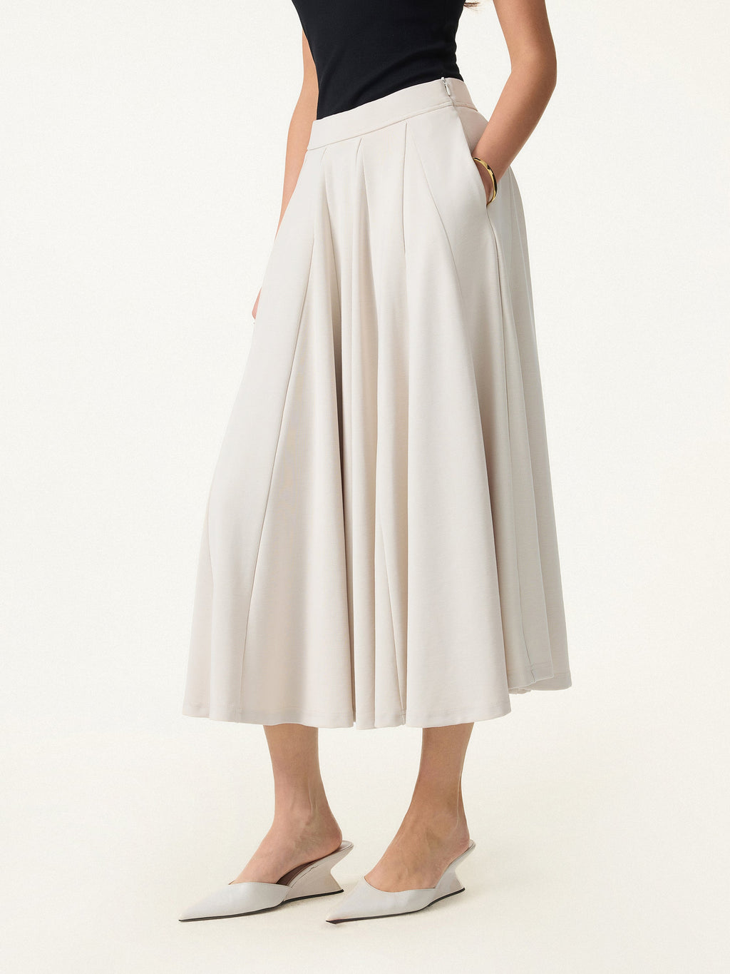 OGLmove Women's Lyocell Blend Volume Midi Skirt with Pockets