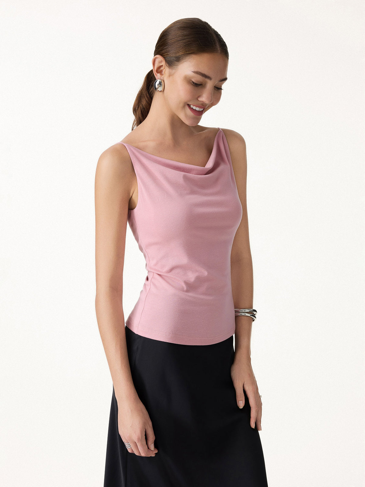 OGLmove Women's Stretch Linen Cowl Neck Bra Tank
