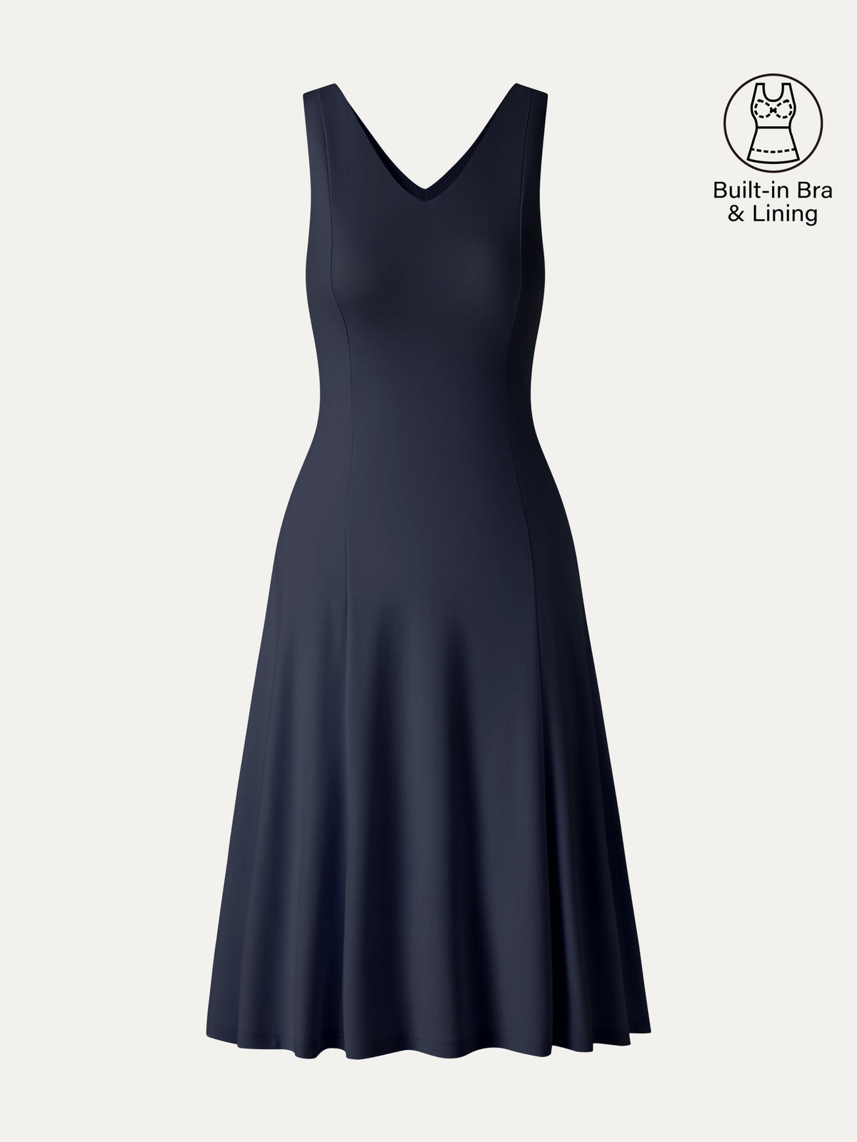 OGLmove Women's Stretch Ponte V-Neck A-Line Midi Bra Dress