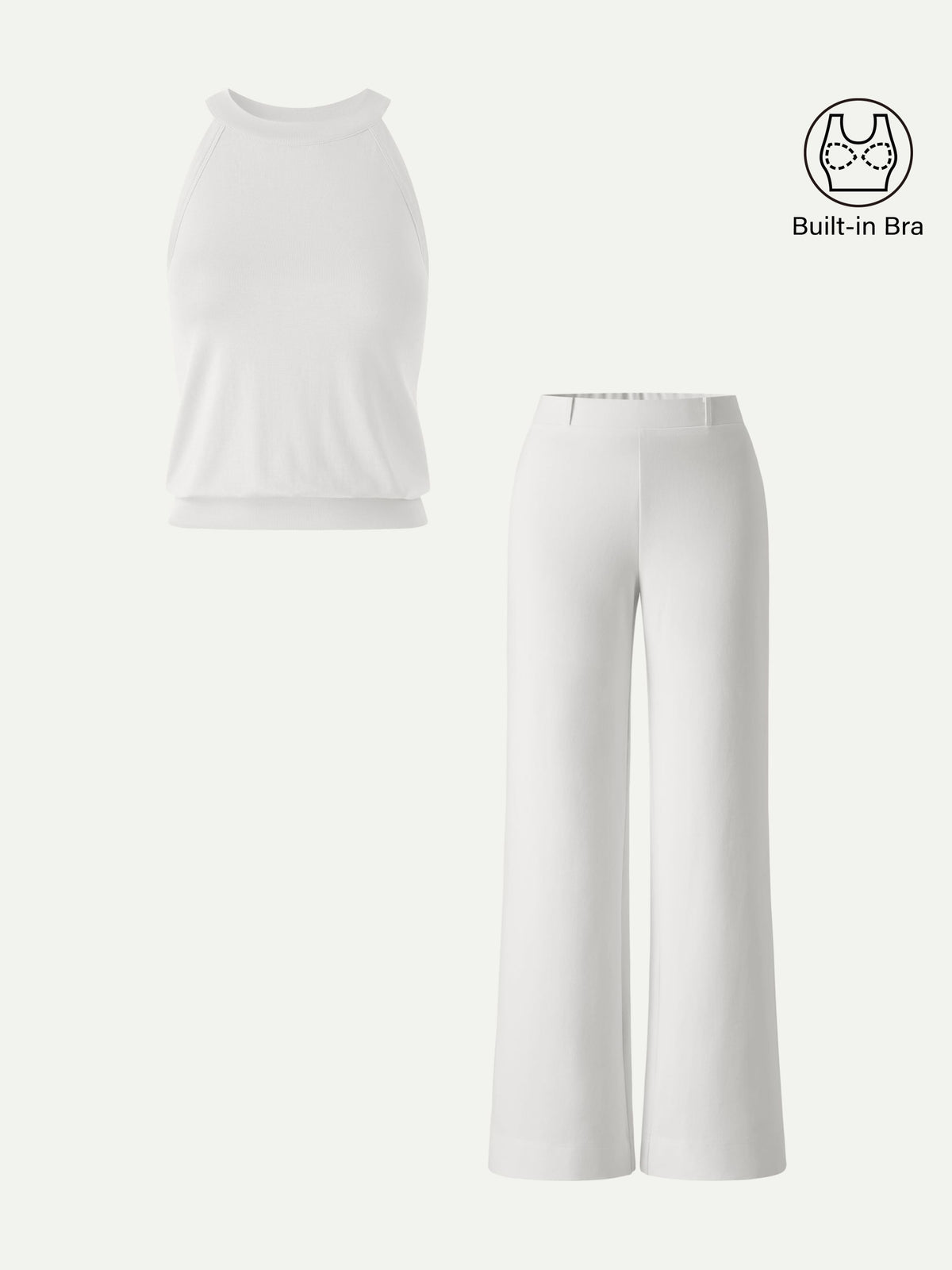 OGLmove Women's Halter Neck Bra Top & Wide Leg Pants Set with Pockets