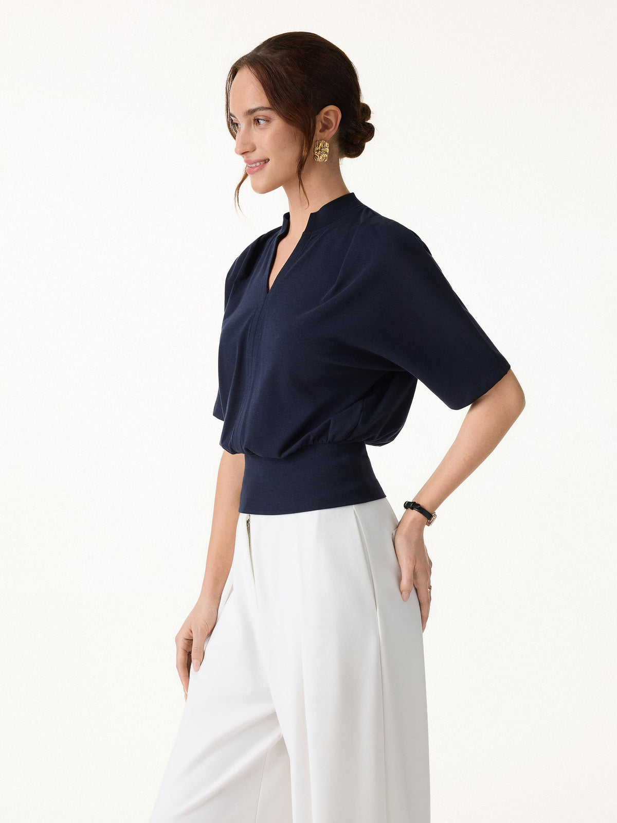OGLmove Women's Stand Collar V-Neck Short Sleeve Top