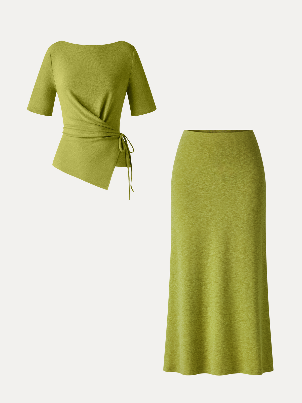 OGLmove Women's Short Sleeve Tie-Side Top & Side-Slit A-Line Midi Skirt Set